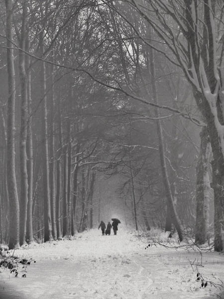 wandelaars in de sneeuw